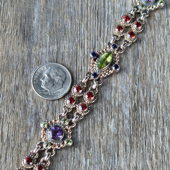 Nicky Butler 925 Sterling Silver Designer Amethyst Peridot Garnet Bracelet NB 💜 - Picture 12 of 16